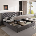 Upholstered Bed 160x200cm Ear-Shaped Hydraulic Storage Slatted Frame - Velvet Grey