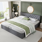 Velvet Upholstered Bed with Hydraulic Storage and Buttoned Headboard, 180x200cm, Grey