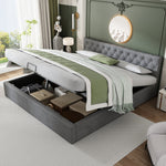 Velvet Upholstered Bed with Hydraulic Storage and Buttoned Headboard, 180x200cm, Grey