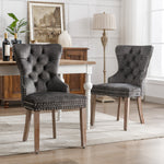 Dining Chair Set of 2 Upholstered Door Knocker Back Nailhead Trim Velvet, Grey