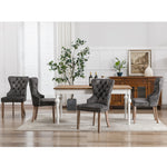 Set of 4 Dining Chairs Upholstered Door Knocker Back Solid Wood Grey Velvet