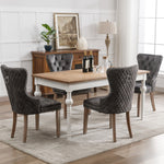 Set of 4 Dining Chairs Upholstered Door Knocker Back Solid Wood Grey Velvet
