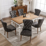 Dining Chair Set 6 Pieces Upholstered Nailhead Trim Door Knocker Back Solid Wood Grey Velvet