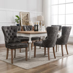 Dining Chair Set 6 Pieces Upholstered Nailhead Trim Door Knocker Back Solid Wood Grey Velvet