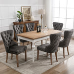 Dining Chair Set 6 Pieces Upholstered Nailhead Trim Door Knocker Back Solid Wood Grey Velvet