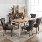 Dining Chair Set 6 Pieces Upholstered Nailhead Trim Door Knocker Back Solid Wood Grey Velvet