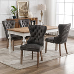 Set of 4 Dining Chairs Upholstered Door Knocker Back Solid Wood Grey Velvet