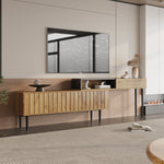 Modern TV Stand, Marble & Wood Grain Design, Dark Wood Color