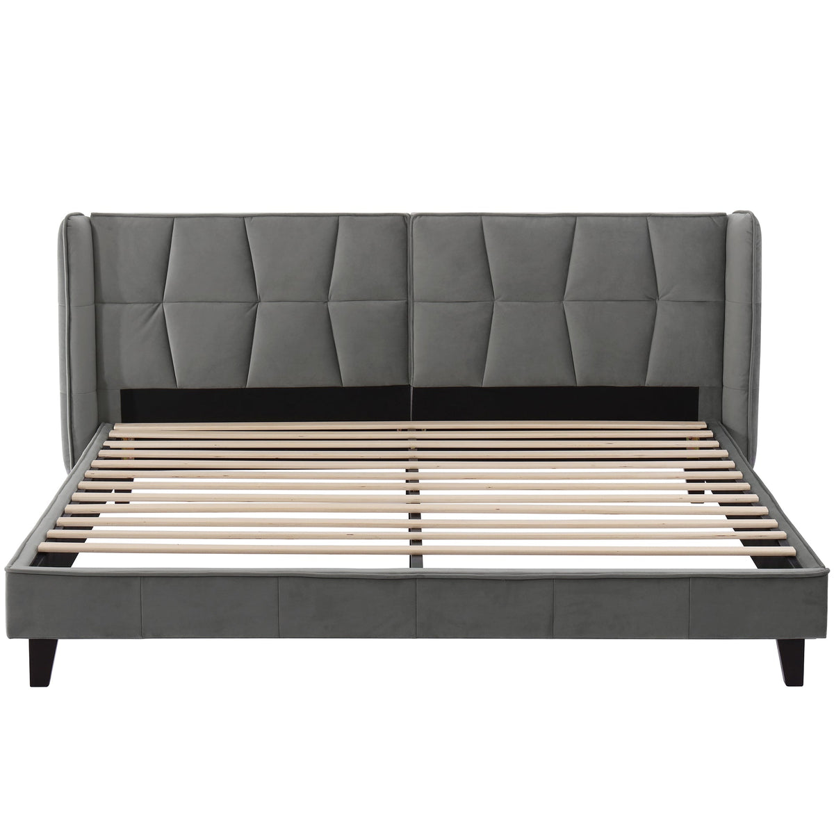 Upholstered Bed 180x200 Slatted Base Headboard - Velvet Grey