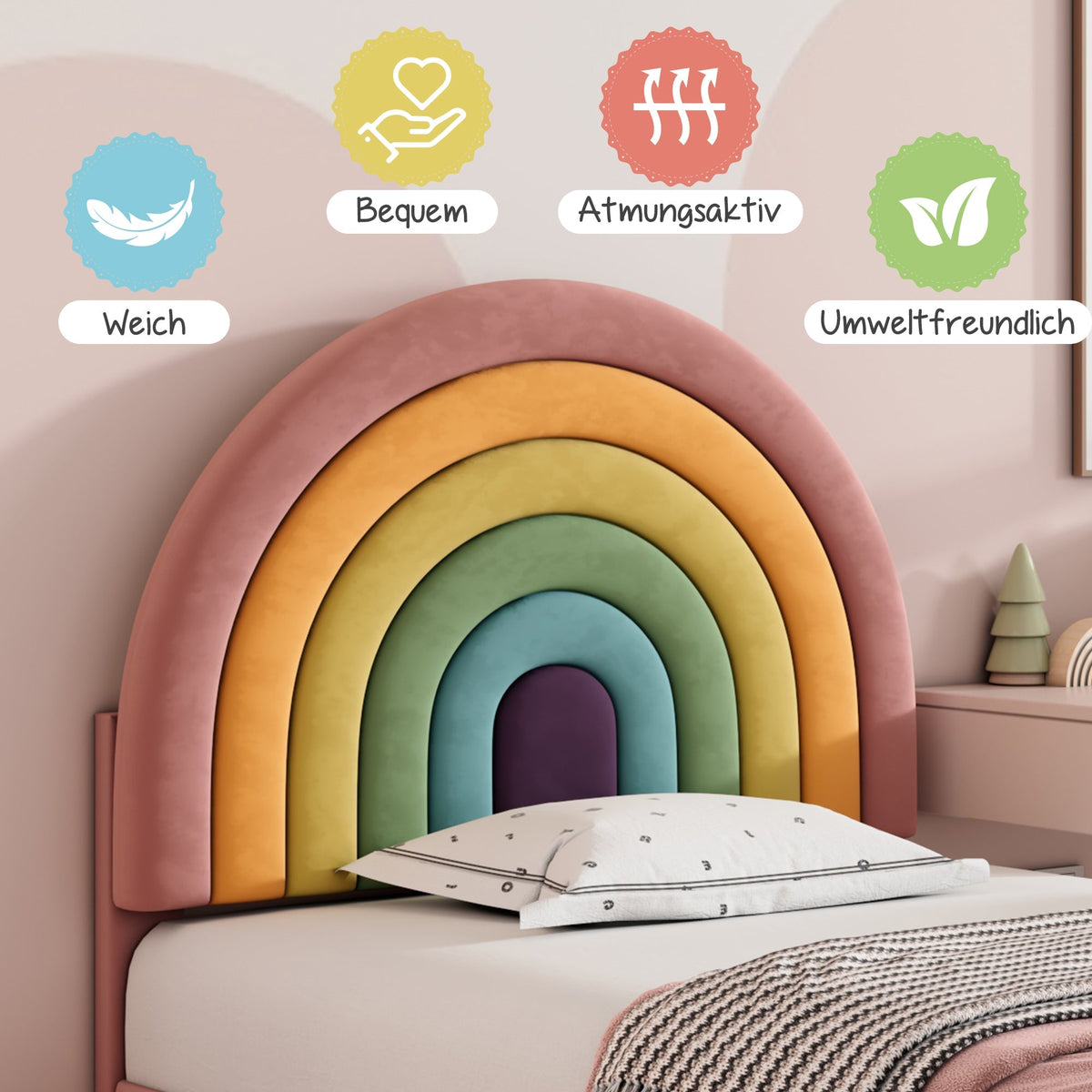 Upholstered Bed 90x200cm Height-Adjustable Headboard Slatted Base Velvet Pink