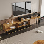 Modern TV Stand, Marble & Wood Grain Design, Dark Wood Color