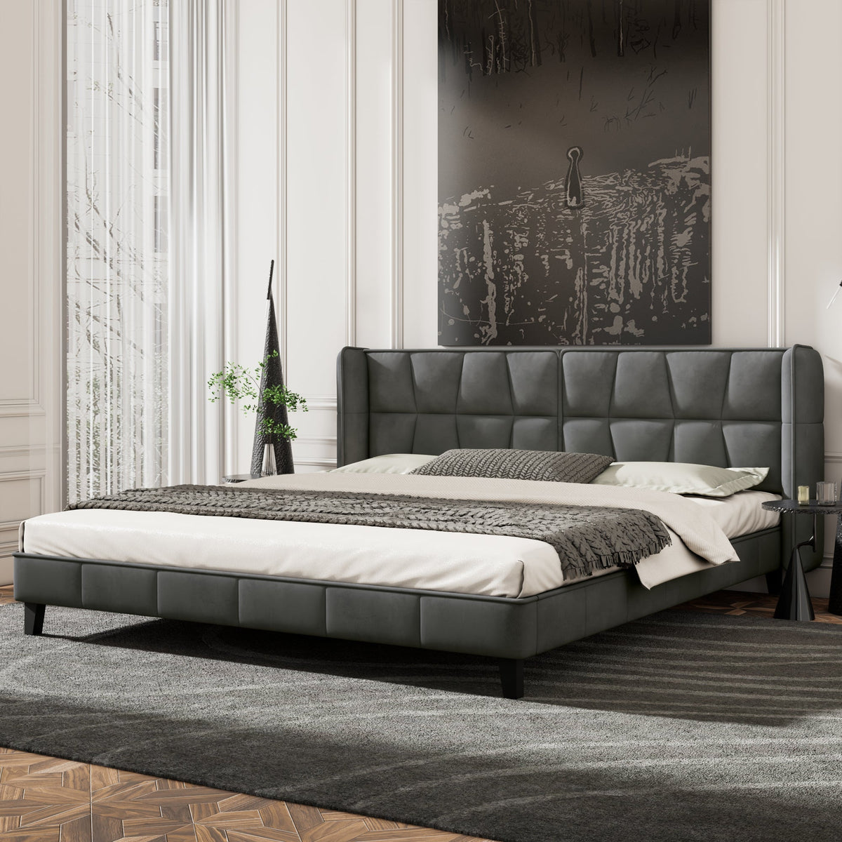 Upholstered Bed 180x200 Slatted Base Headboard - Velvet Grey