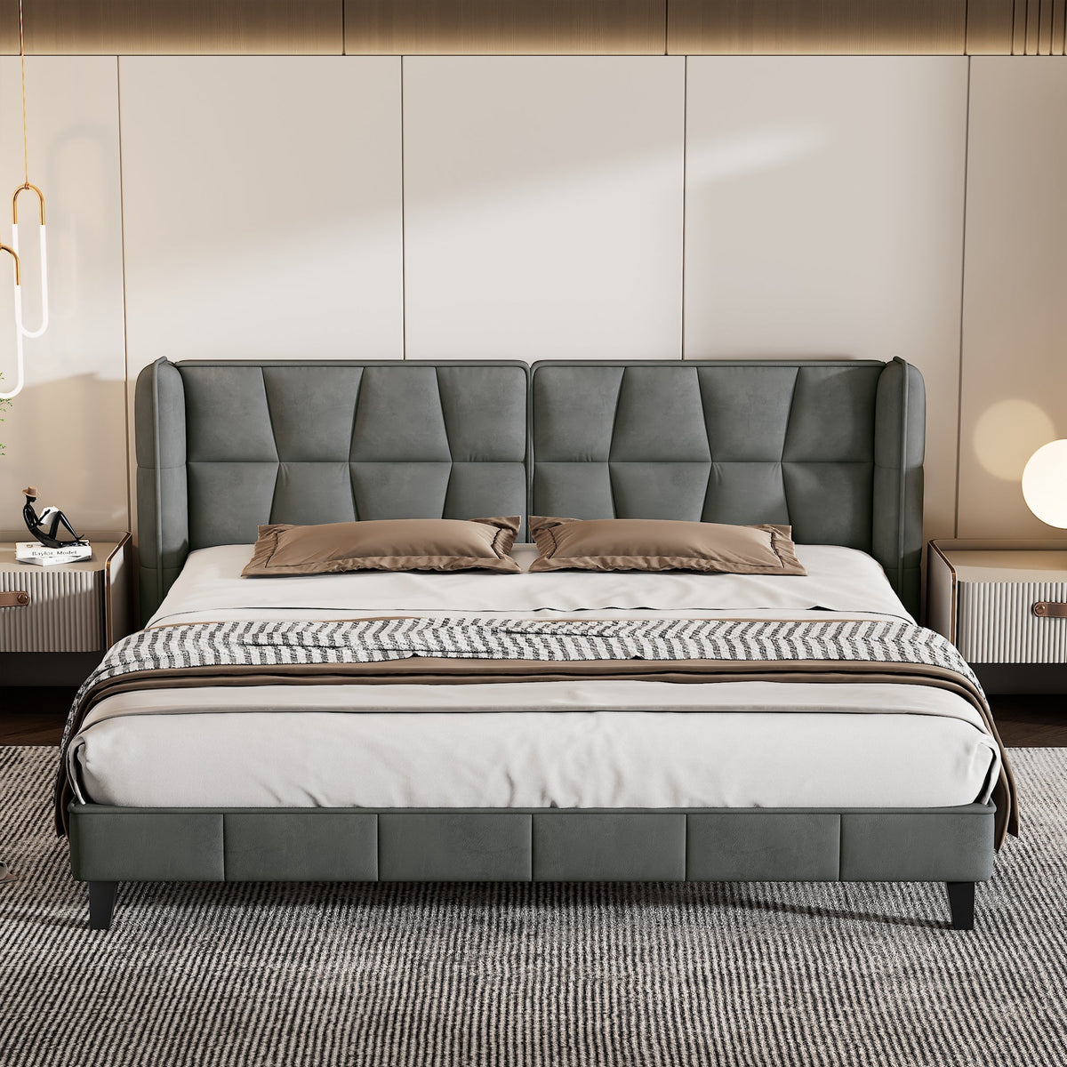 Upholstered Bed 180x200 Slatted Base Headboard - Velvet Grey