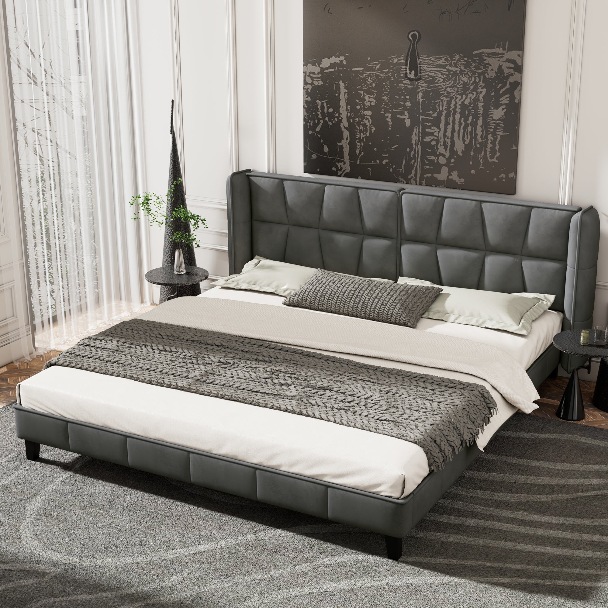 Upholstered Bed 180x200 Slatted Base Headboard - Velvet Grey