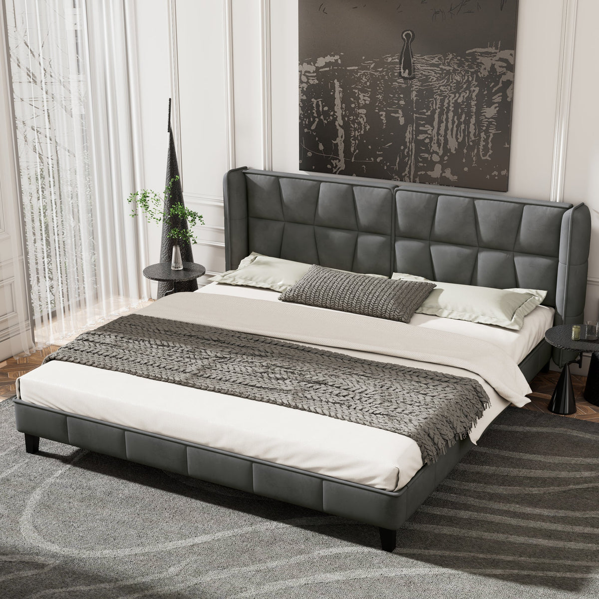 Upholstered Bed 180x200 Slatted Base Headboard - Velvet Grey