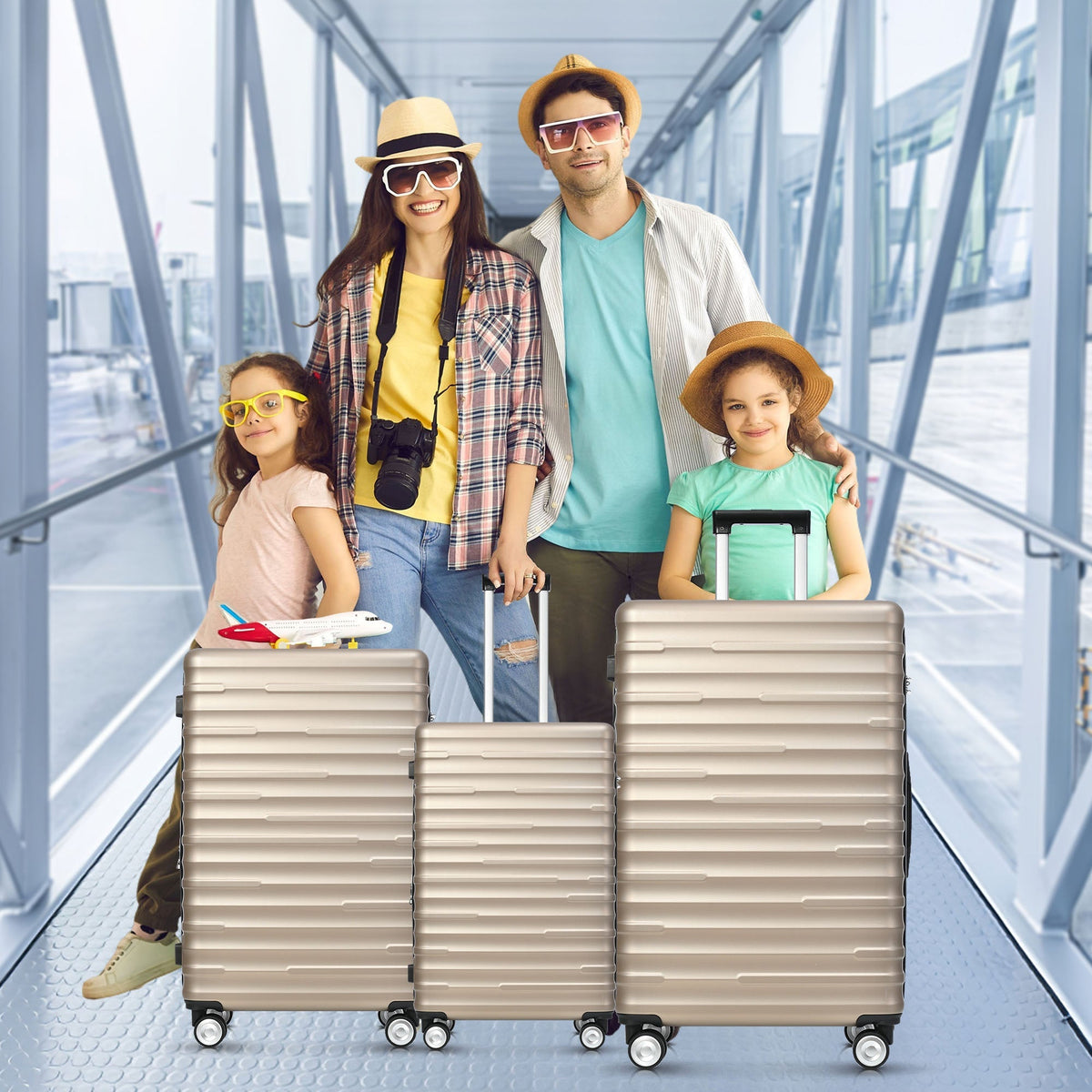 Luggage Set - Expandable, TSA Lock, Waterproof, Telescopic Handle, Gold ABS