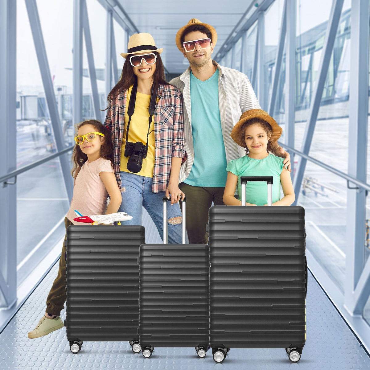 Luggage Set - Three Sizes, ABS Material, TSA Lock, Expandable, Black