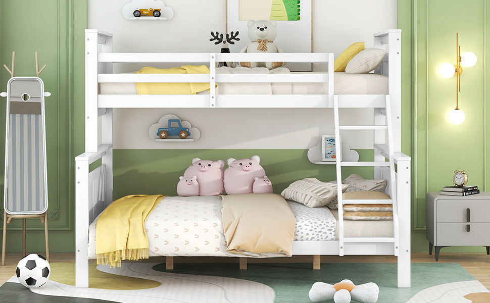 Convertible Bunk Bed with Ladder & Safety Railing - White Wood