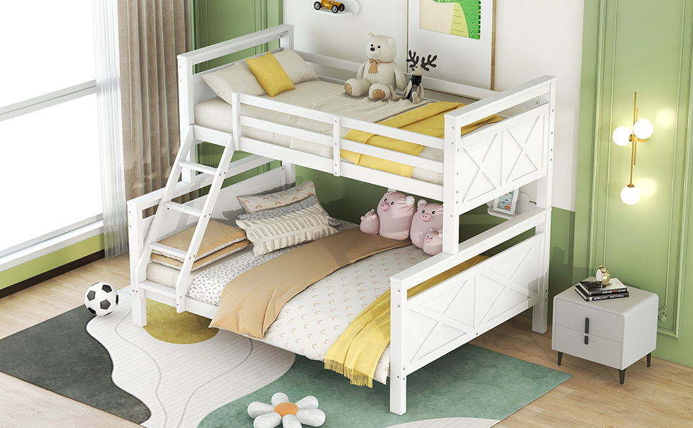 Convertible Bunk Bed with Ladder & Safety Railing - White Wood