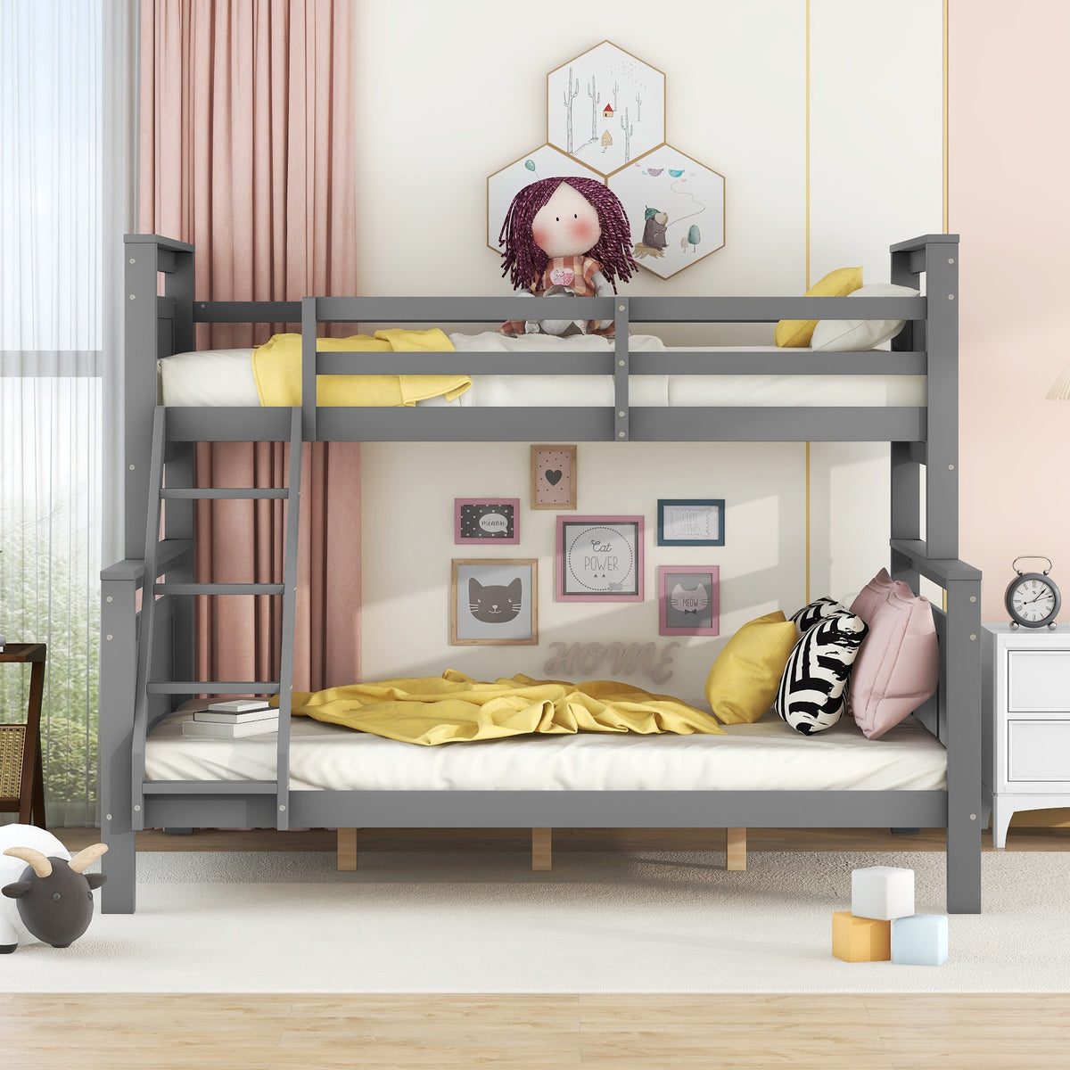Convertible Bunk Bed 90(140)x200cm with Ladder, Grey Wood