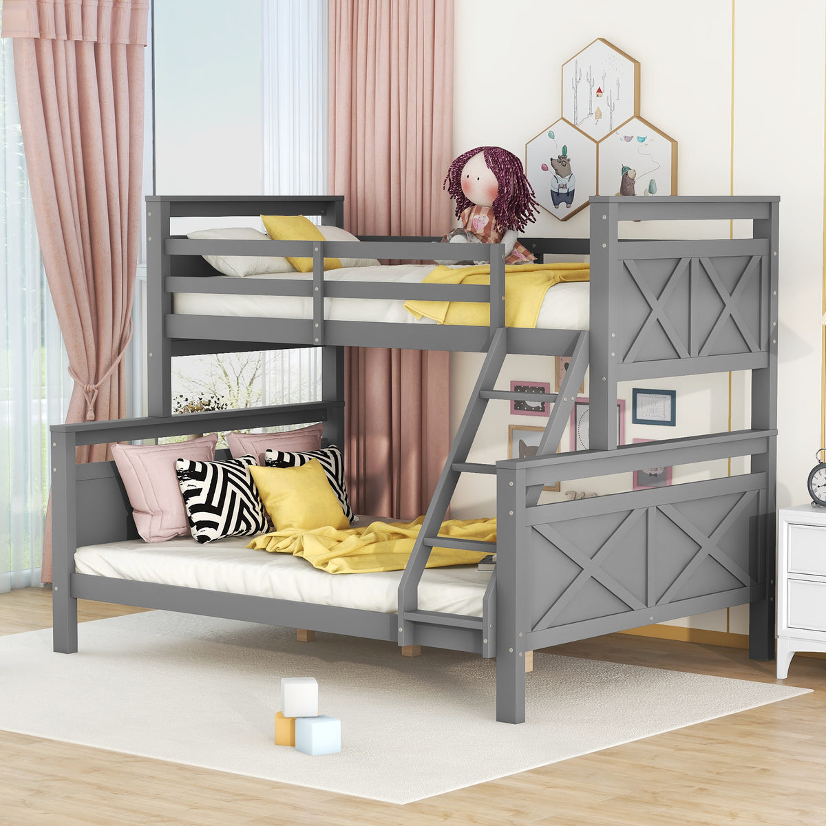 Convertible Bunk Bed 90(140)x200cm with Ladder, Grey Wood