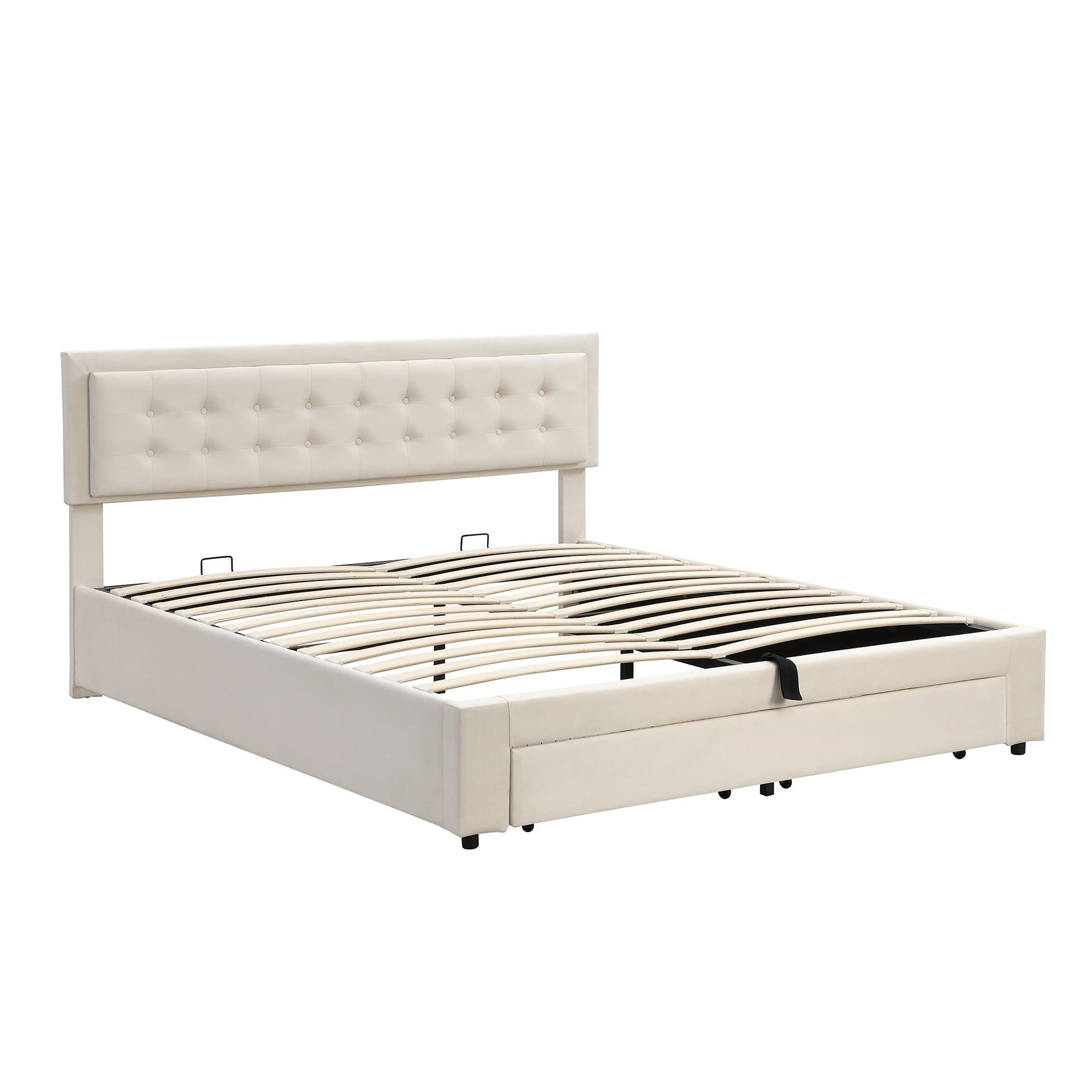 Upholstered Double Bed 160x200cm Storage Box Drawers Slatted Frame - Velvet Beige