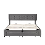 Upholstered Double Bed 180x200 with Storage Drawers, Grey Velvet