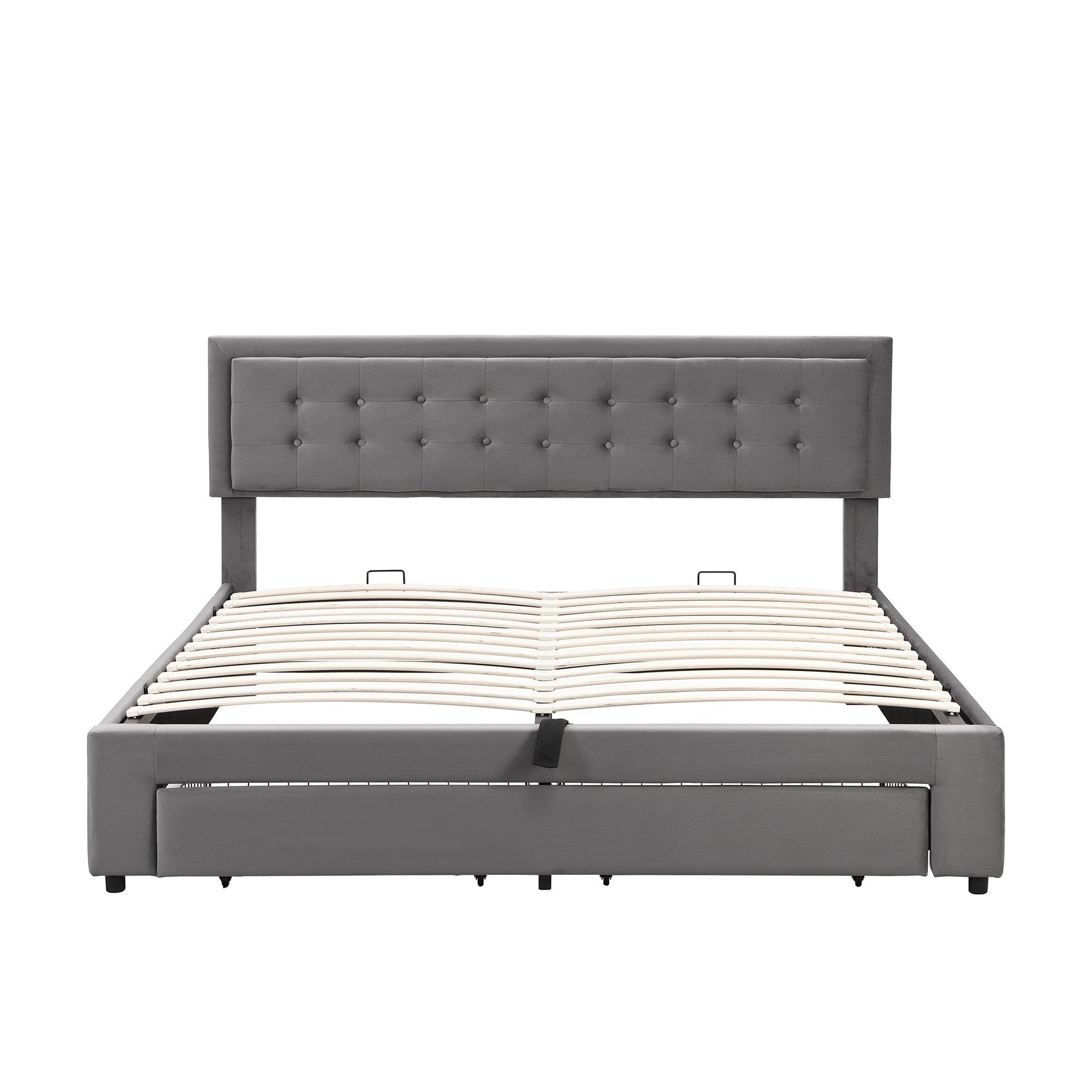 Upholstered Double Bed 160x200 Storage Drawers Slatted Frame - Velvet Grey