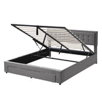Upholstered Double Bed 160x200 Storage Drawers Slatted Frame - Velvet Grey