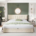 Upholstered Double Bed 160x200cm Storage Box Drawers Slatted Frame - Velvet Beige