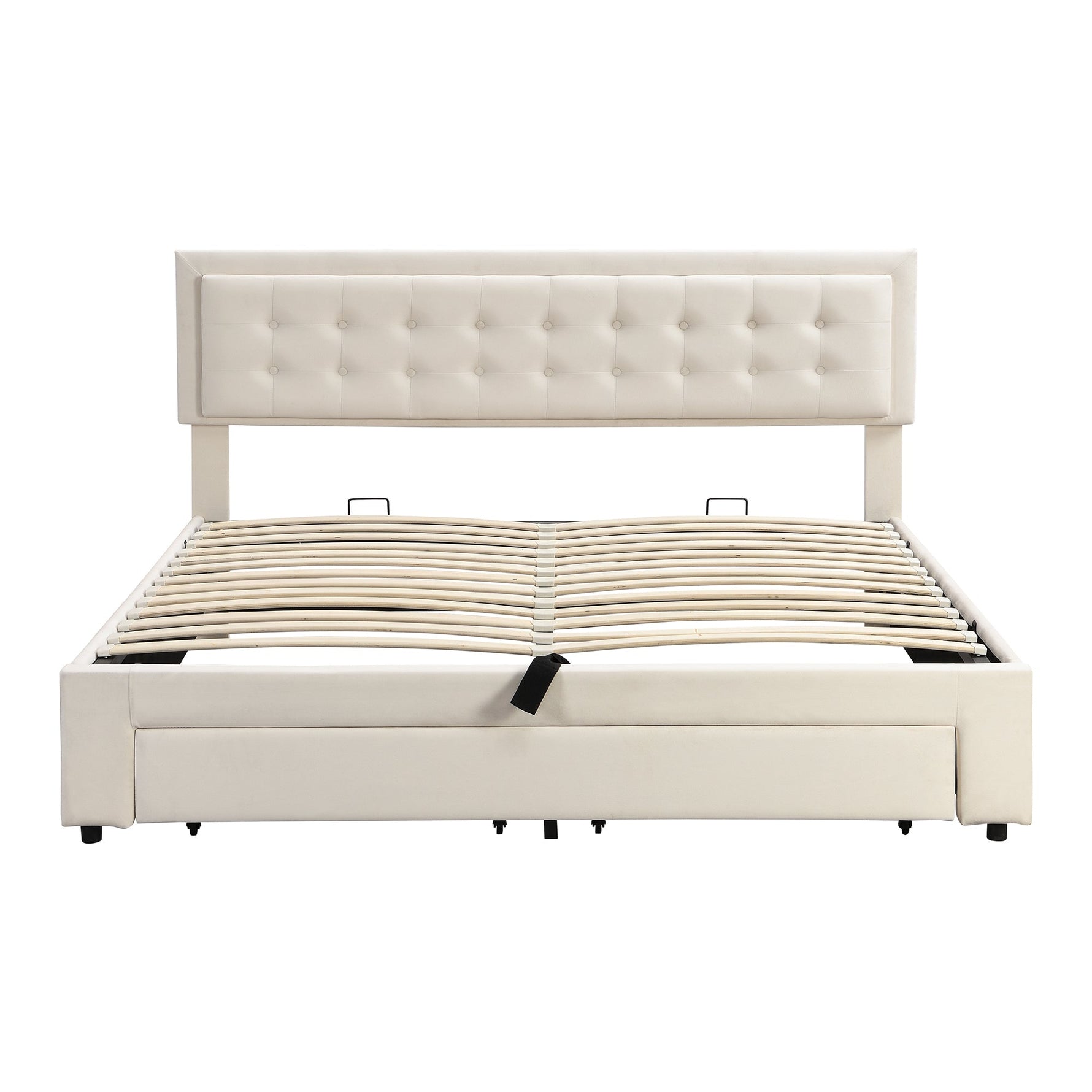 Upholstered Double Bed 160x200cm Storage Box Drawers Slatted Frame - Velvet Beige