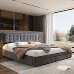 Upholstered Double Bed 160x200 Storage Drawers Slatted Frame - Velvet Grey