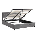 Upholstered Double Bed 180x200 with Storage Drawers, Grey Velvet