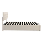 Upholstered Double Bed 180x200 with Storage Drawers, Beige Velvet