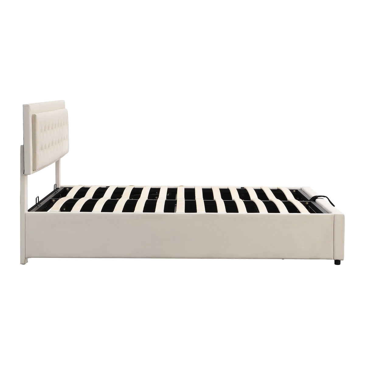 Upholstered Double Bed 180x200 with Storage Drawers, Beige Velvet