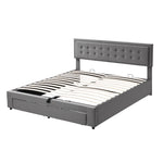 Upholstered Double Bed 180x200 with Storage Drawers, Grey Velvet