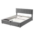 Upholstered Double Bed 160x200 Storage Drawers Slatted Frame - Velvet Grey