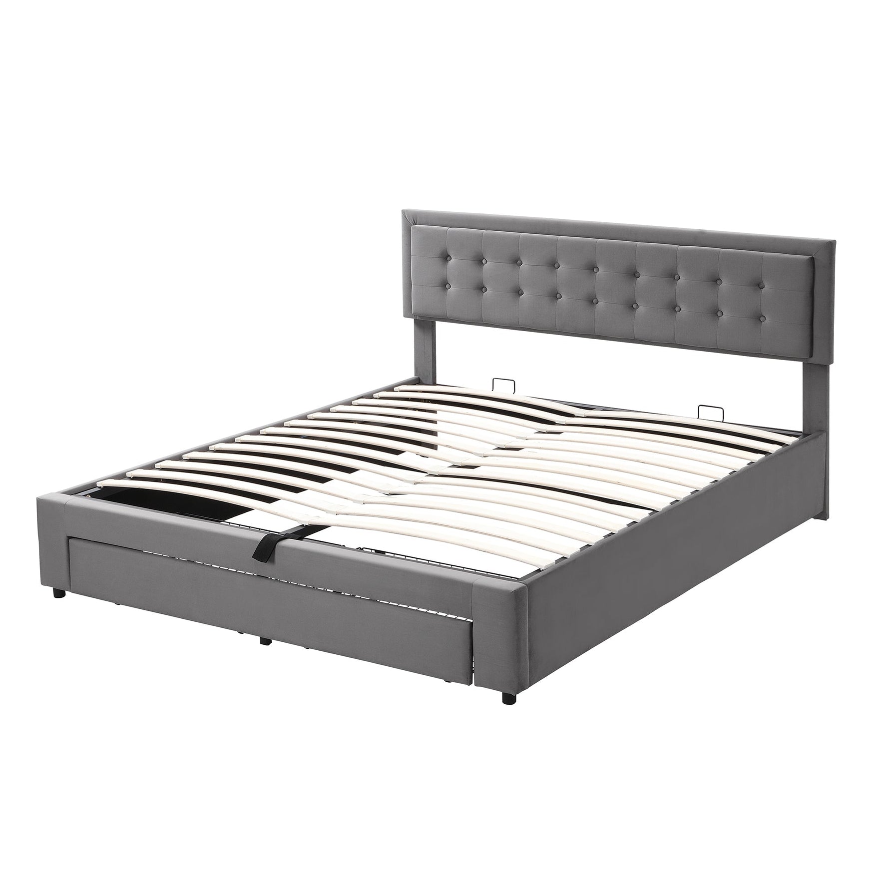 Upholstered Double Bed 160x200 Storage Drawers Slatted Frame - Velvet Grey