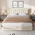 Upholstered Double Bed 160x200cm Storage Box Drawers Slatted Frame - Velvet Beige