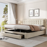 Upholstered Double Bed 180x200 with Storage Drawers, Beige Velvet