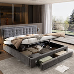 Upholstered Double Bed 160x200 Storage Drawers Slatted Frame - Velvet Grey