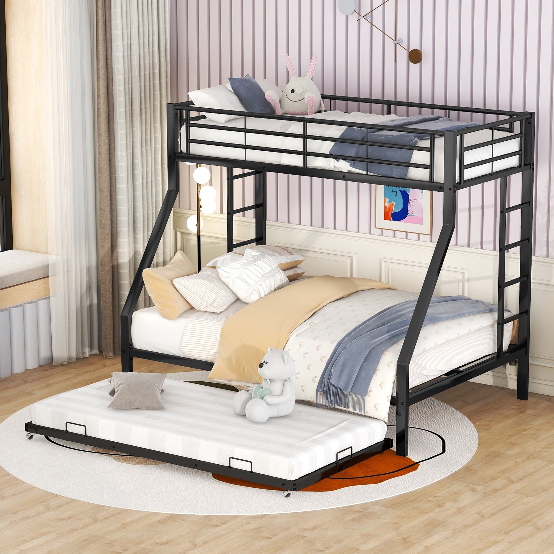 Bunk Bed Metal Pull-out Bed Ladder 90(140)x200cm - Black