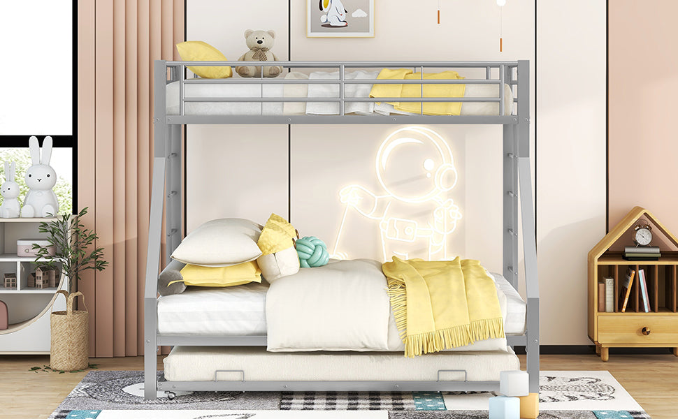 Bunk Bed with Pull-Out Bed, 90(140)x200cm, Silver Metal