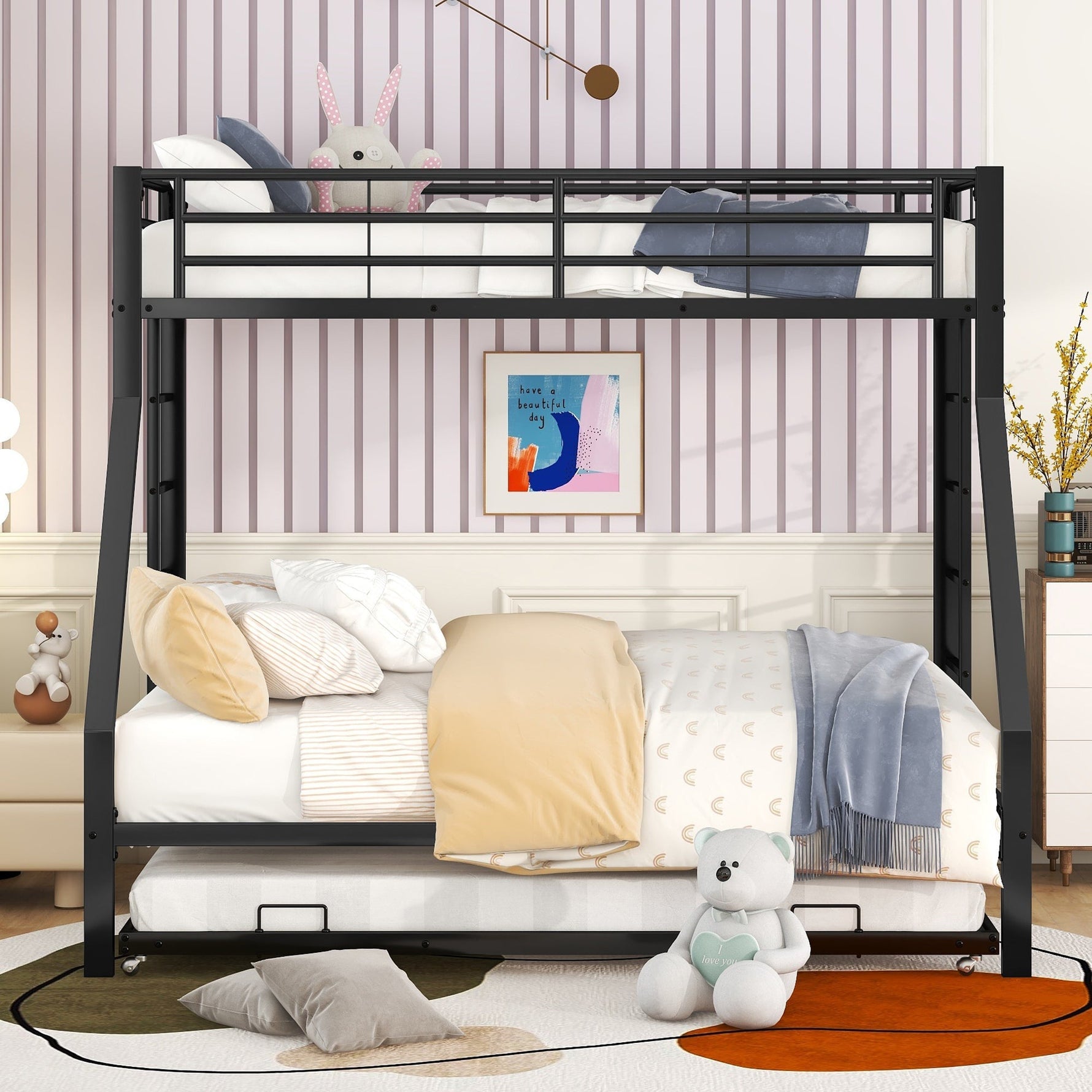 Bunk Bed Metal Pull-out Bed Ladder 90(140)x200cm - Black