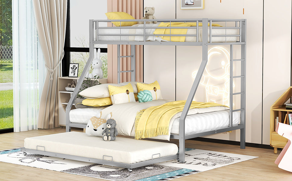 Bunk Bed with Pull-Out Bed, 90(140)x200cm, Silver Metal