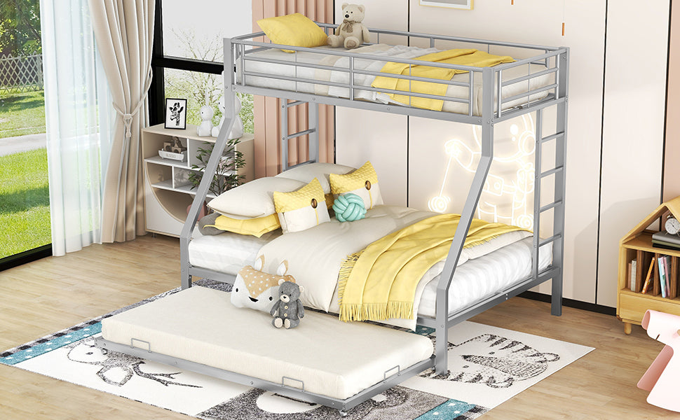 Bunk Bed with Pull-Out Bed, 90(140)x200cm, Silver Metal