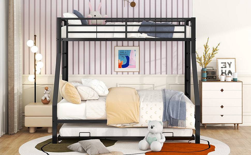 Bunk Bed Metal Pull-out Bed Ladder 90(140)x200cm - Black