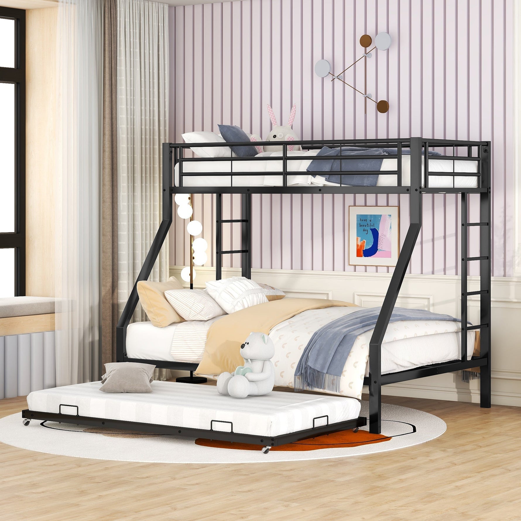 Bunk Bed Metal Pull-out Bed Ladder 90(140)x200cm - Black