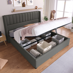 Storage Bed, Hydraulic Double Bed 160x200cm, Linen Grey