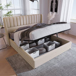 Upholstered Hydraulic Storage Bed, 180x200cm, Beige Linen